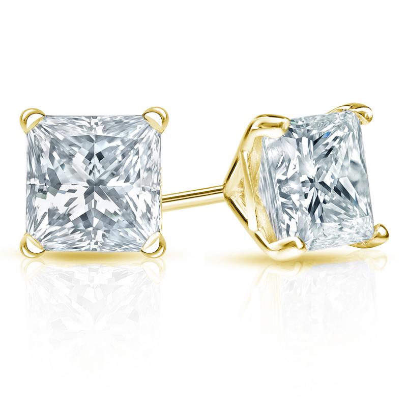 Certified 14k Yellow Gold 4-Prong Martini Princess-Cut Diamond Stud ...