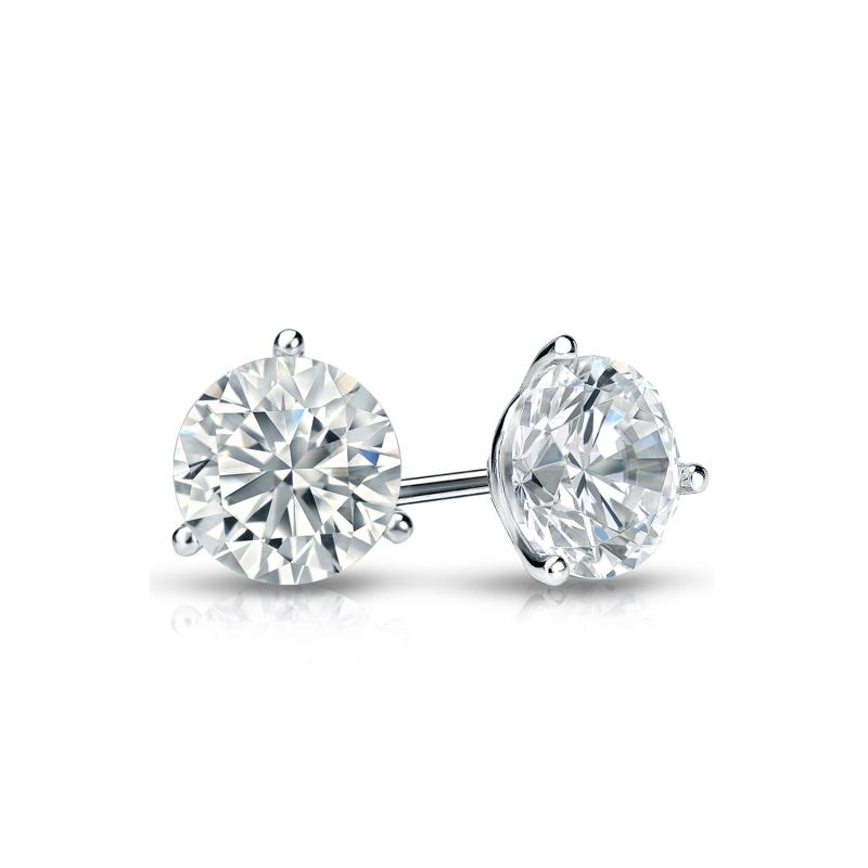 Certified Platinum 3 Prong Martini Round Diamond Stud Earrings