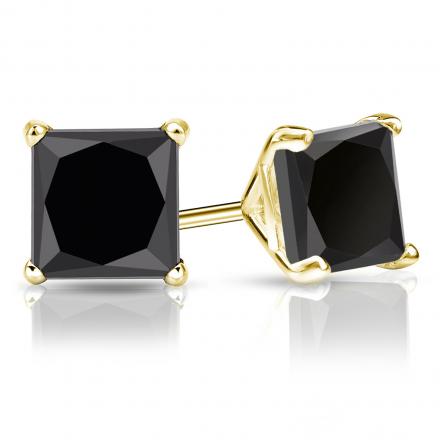 Certified 14k Yellow Gold 4 Prong Martini Princess Cut Black