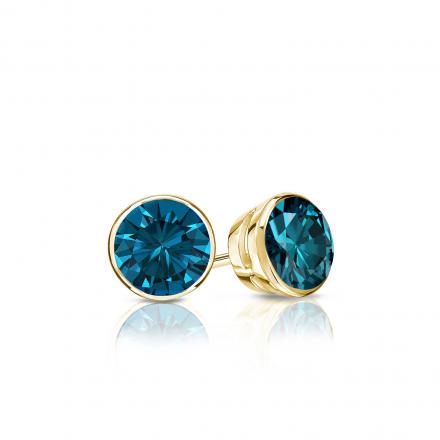 Certified 14k Yellow Gold Bezel Round Blue Diamond Stud Earrings 0.33 ...