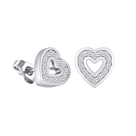 Certified 14k White Gold Heart Shaped Round Cut Diamond Stud