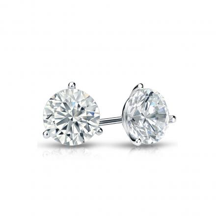 Certified 14k White Gold 3 Prong Martini Round Diamond Stud