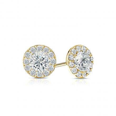 Certified 14k Yellow Gold Halo Round Diamond Stud Earrings 1 00 Ct